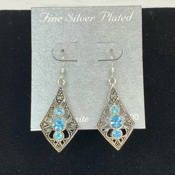 Marcasite and Blue Stone Earrings - Picture 1 of 4
